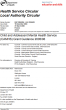 HSC (2004) 004  LAC (2004) 28 : Child and Adolescent Mental Health Service (CAMHS) Grant Guidance 2005/06